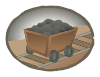 illustration of a coal mining cart on a section of mine track.